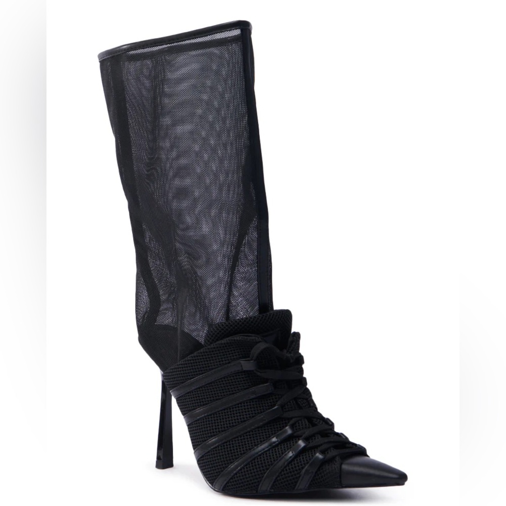 AZALEA WANG Black Sheer Mesh Stiletto Boots - Picture 3 of 5